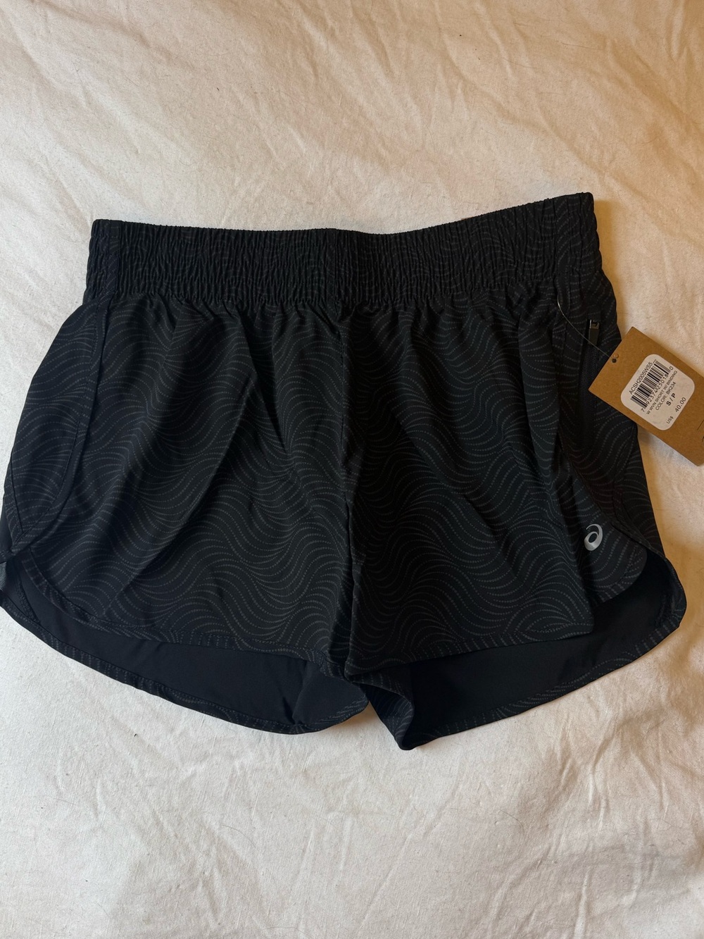 Asics Women's Black Athletic Running Shorts with Subtle Wave Print